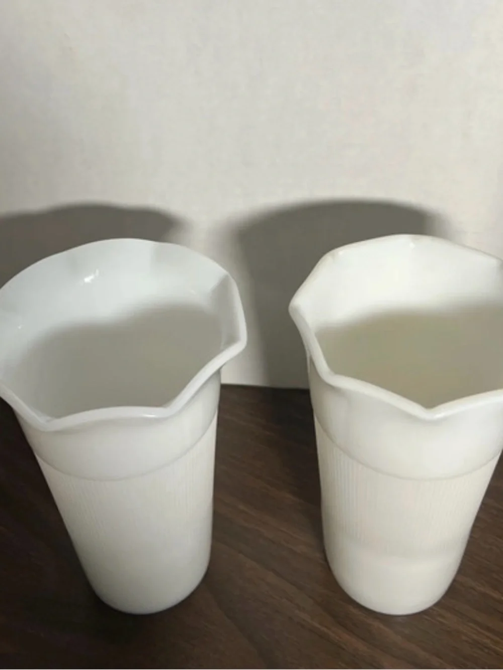 White Milk Glass Vases - Set of 2